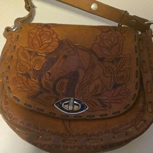 Brown Leather Embossed Shoulder Bag
